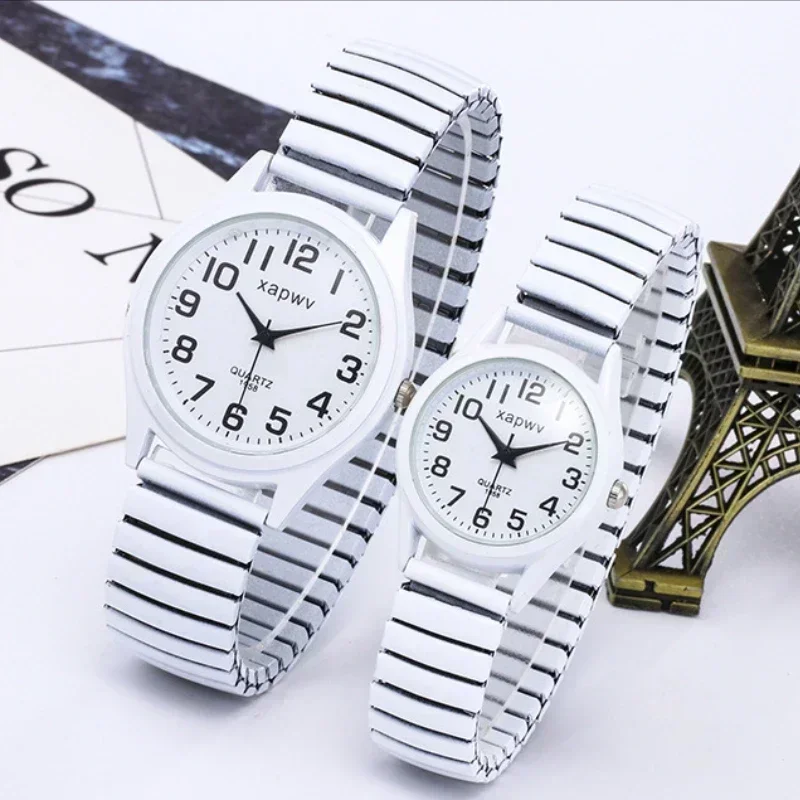 1pc Vintage Watches Women Men Creative Black and White Stainless Steel Elastic Band Watch Retro Elderly Couple Bracelet Watch