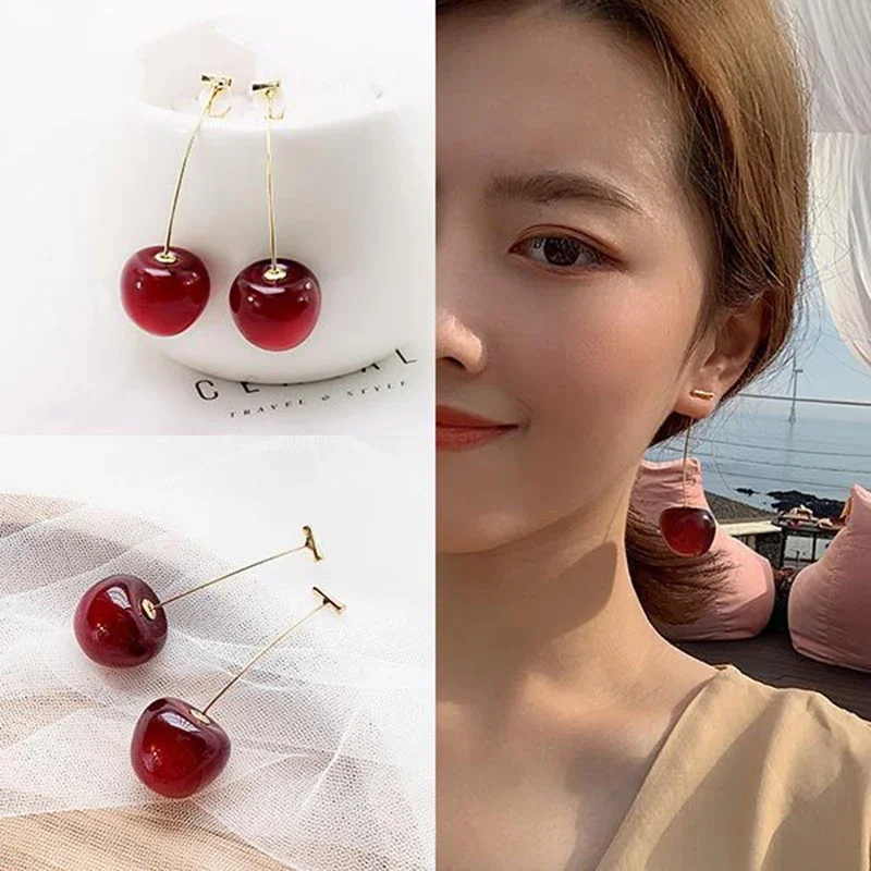 New Fashion Women\'s Earrings Fresh Sweet Red Cherry Fruit Shape Temperament Resin Fashion Trend Party Luxury