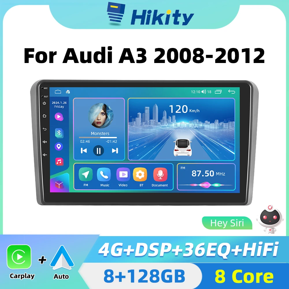 Hikity Android  Car Radio For Audi A3 2008-2012 AI Voice Wireless CarPlay Android Auto Stereo Carplay Multimedia 2 din autoradio