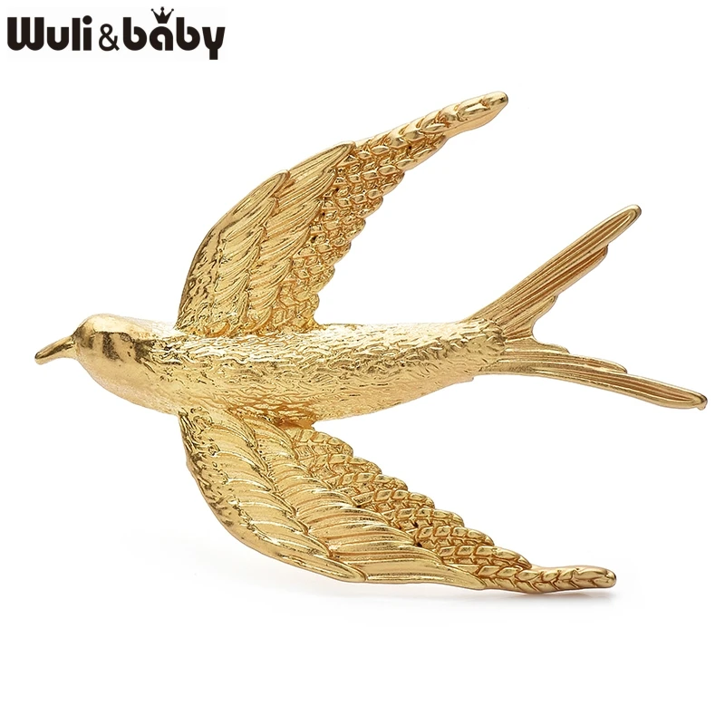 Wuli&baby Flying Swallow Brooches For Women Unisex Classical Alloy Bird Party Office Brooch Pins Gifts