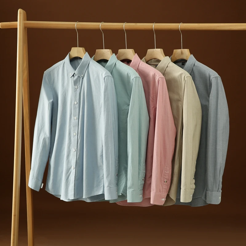 

Удобная мужская рубашка с длинным рукавом, однотонная, приталенного кроя, для осени, универсальная, из шелка и хлопка.