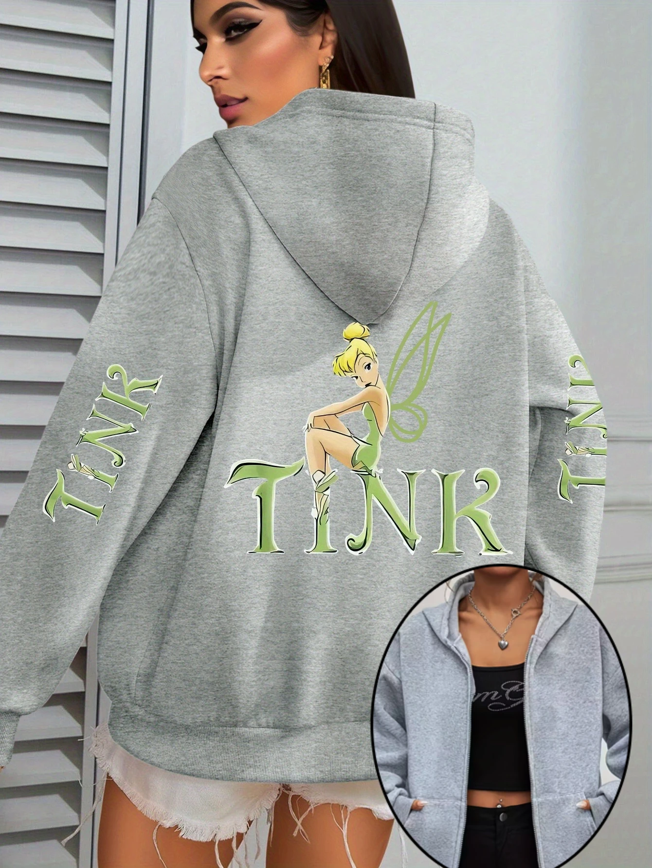 ديزني تينكر بيل سستة هوديس الصوف البلوز سترة المرأة الرجال القطن الخريف بلوفر شتوي معاطف كبيرة الحجم