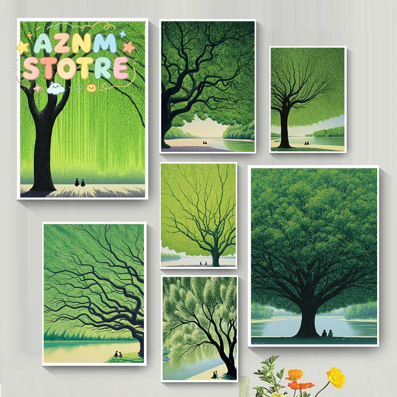 Peinture sur toile sans cadre, 1 pièce, arbres verts géants et paisibles, affiche de paysage artistique naturel, impression sur toile, pour salon, chambre à coucher, maison
