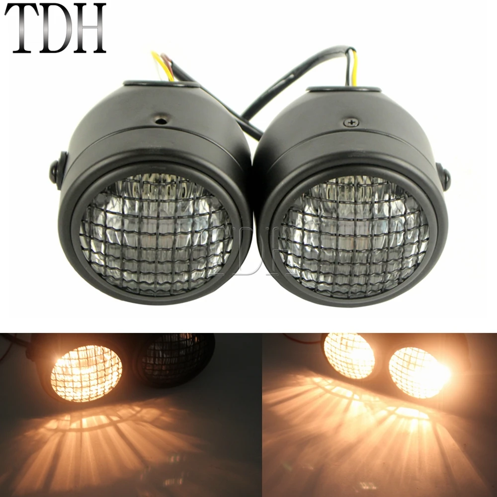 Motorcycle Retro Headlight Mesh Grill Twin Dual Cafe Racer Headlamp Vintage Chopper Front Lights For Harley Honda Suzuki Yamaha