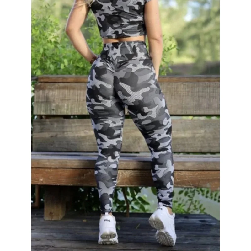 Women's clothes Sports Yoga Set For Women Workout Sportswear Camouflage Short Sleeve Top&High-Waisted Leggings Sports Suit