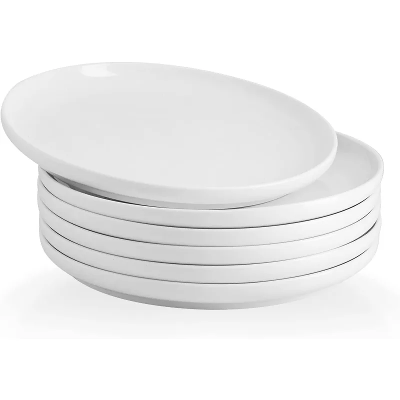 

Porcelain Dinner Plates - 10 Inch - Set of 6, White, Microwave and Dishwasher Safe Plates, White Dishes, Morden Plates