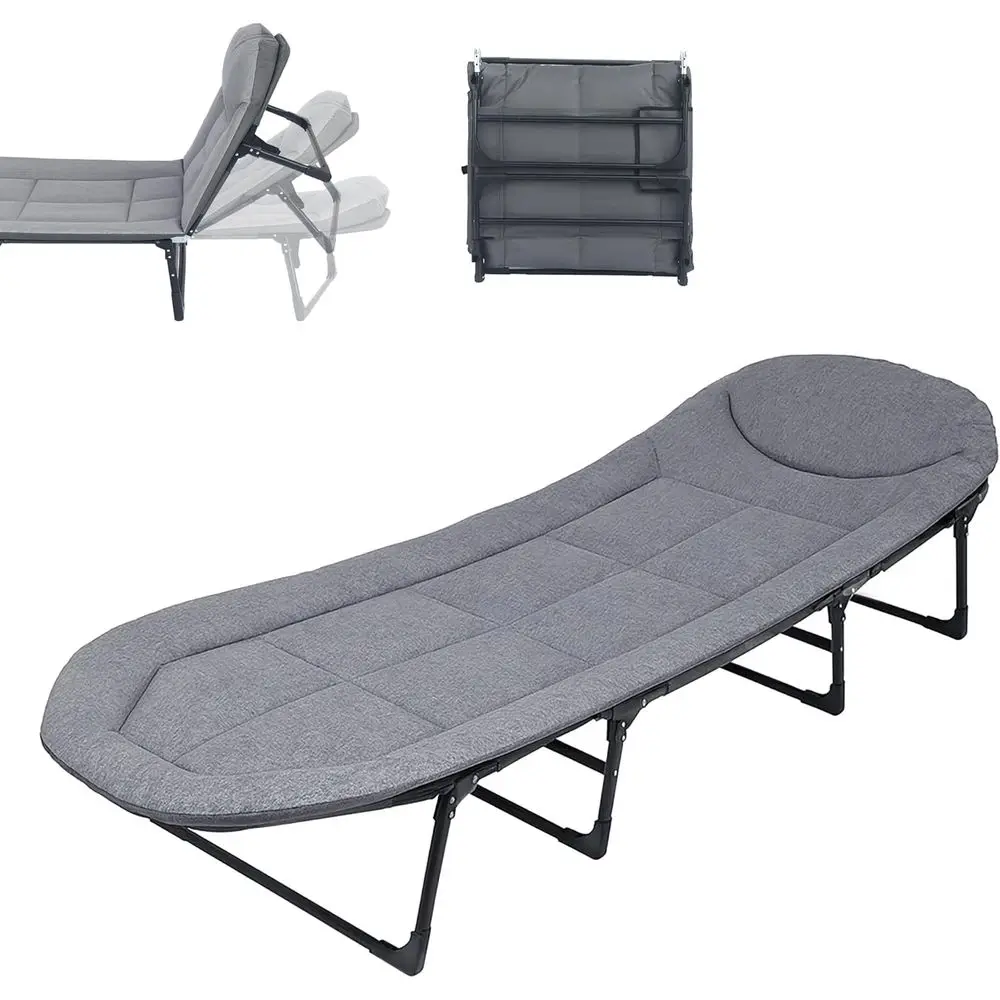 

Extra-Large 6-Angle Adjustable Camping Cot with Mattress, Portable Reclining Chaise Lounge Chair for Patio and Beach (Grey, XL -