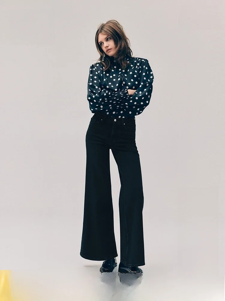 

Женские джинсы с высокой талией и широкими штанинами, летняя новинка, повседневный крой, H&M 1308083, из хлопковой смеси, эластичные, женские джинсы с высокой талией