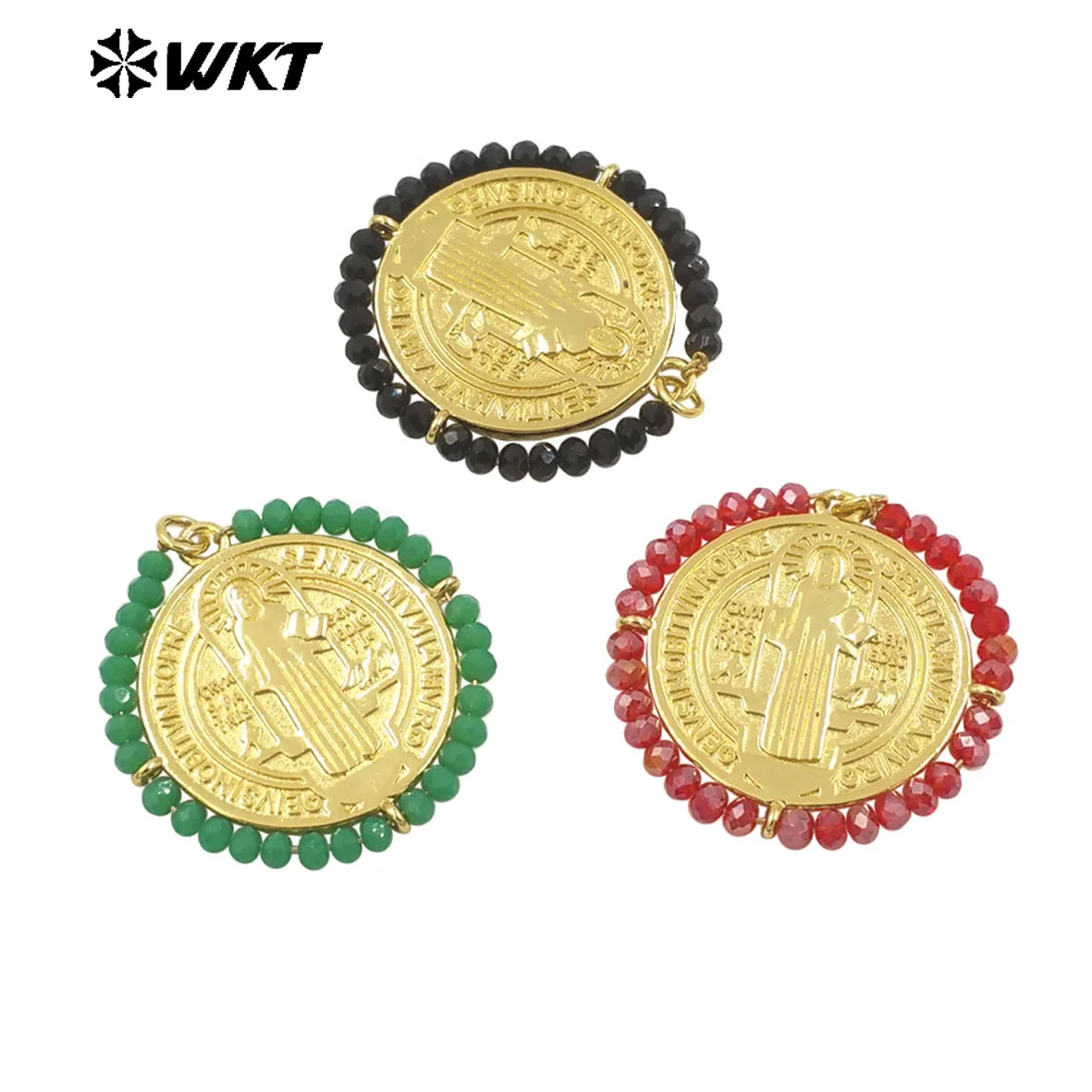 WT-MP298  WKT 2024 Religious Style Round Pendant Yellow Brass Virgin Jewelry Supplies Crystal Hot Design Pendants Jewelry