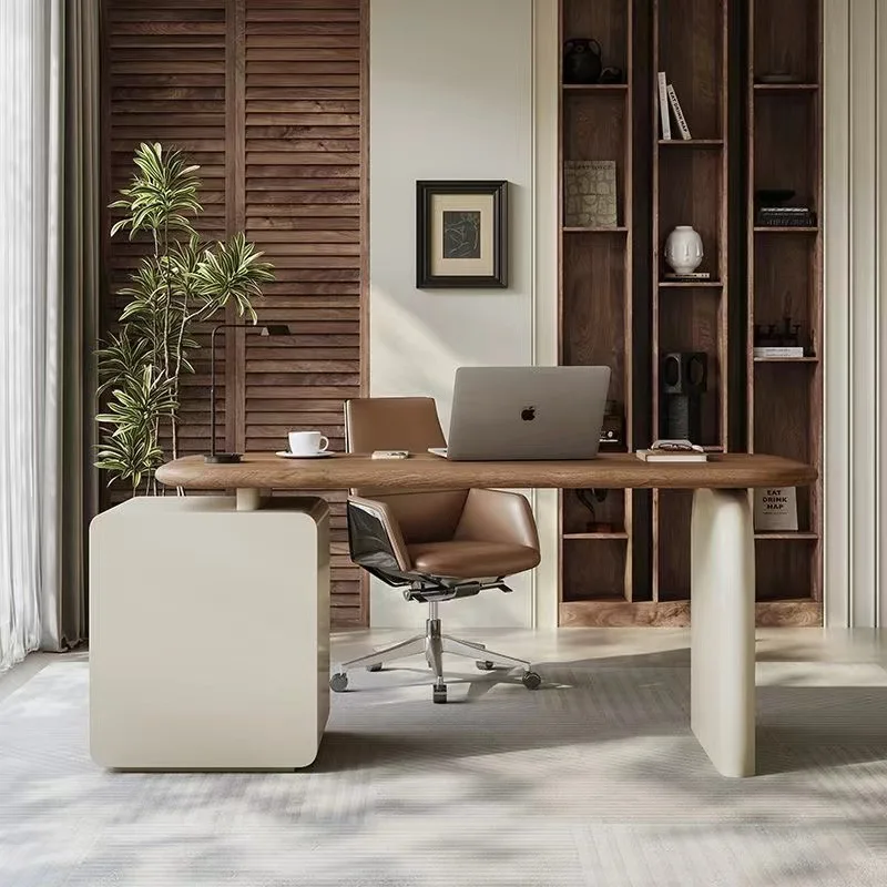 

Письменный стол в средневековом стиле из массива дерева, компьютерный стол для офиса, современный простой стол цвета орех, утолщенный