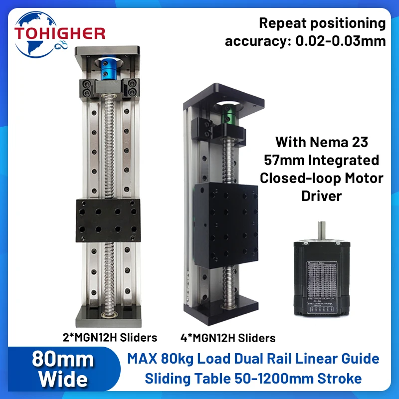 80mm Wide Linear Motor Kit CNC Sliding Table Ball Screw Linear Motion Table 1204/SFU1605/SFU1610 Aluminum Single Axis Robot 80KG
