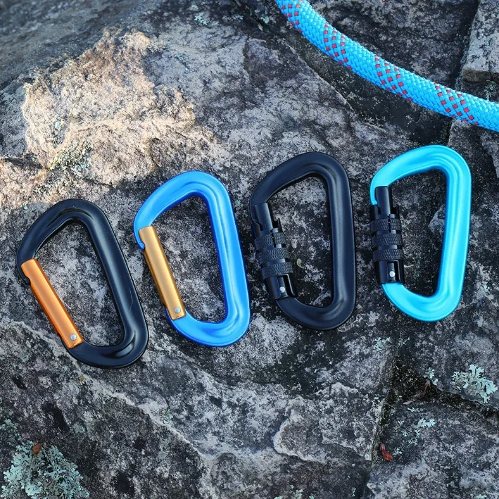 12kN D-Shaped Aluminum Alloy Carabiner with Screw Lock, Heavy Duty Rock Climbing Lock for Outdoor Hiking Camping Backpacking