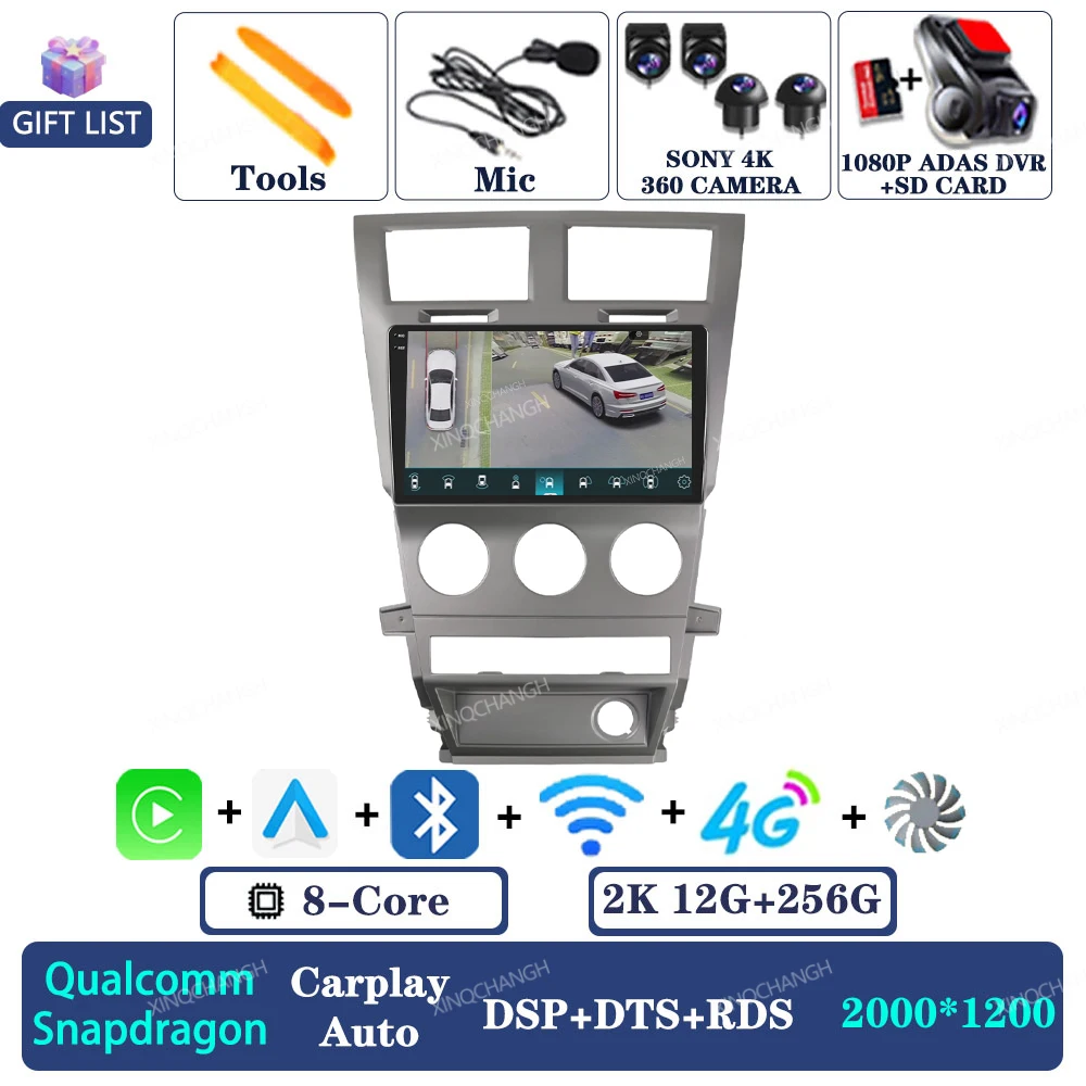 Android 15 Autoradio Voor Dodge Avenger JS 2007-2010 Carplay Auto 2DIN GPS 4G LTE 5G WIFI navigatie Qualcomm Head Unit QLED BT