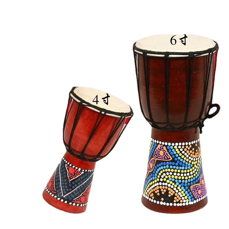 6in African Djembe Drum Hand-Carved Solid-Wood Goat-Skin Traditional African Musical Instrument Drum Wrap  Percussion Instrument