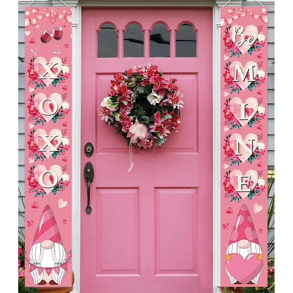 Valentine's Day Pink Dwarf Heart Couplet Creative Door Banner Wedding Proposal Party Door Curtain Happy Valentine's Day Decor