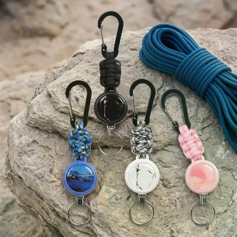 Portable Elastic Badge Reel Retractable Keychain Carabiner Outdoor Telescopic Cord Camping Climbing Anti Loss Lanyard Hook
