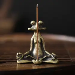Antique Bronze Yoga Frog Miniature Figurines Vintage Brass Zen Frog Statue Desk Ornaments Home Feng Shui Decor Crafts