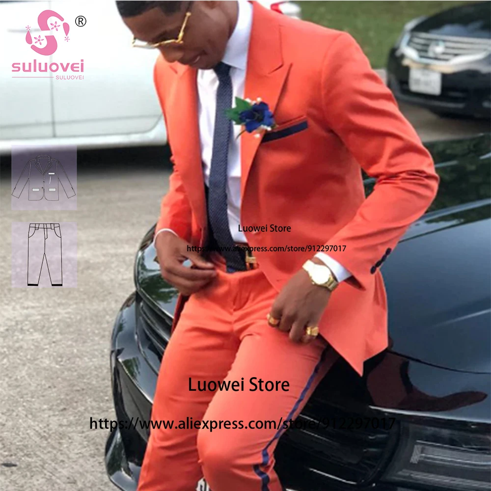 (Customized Size Color) African Grooms Wedding Suits For Men Slim Fit 2 Piece Pants Set Dinner Tuxedos Terno Masculinos Completo