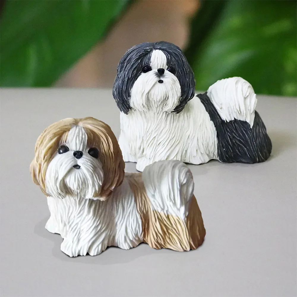 JJM Shih Tzu Dog Pet Figure Resin Model Canidae Animal Chrysanthemum Collector Toy Car Decoration Educational for Adults