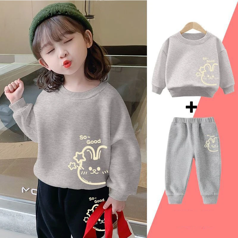 Clothing Set Girl Spring Autumn Fashion Cartoon printing Casual sportswear sweater+ Pants 1-9 year old BeiBei New Child garments