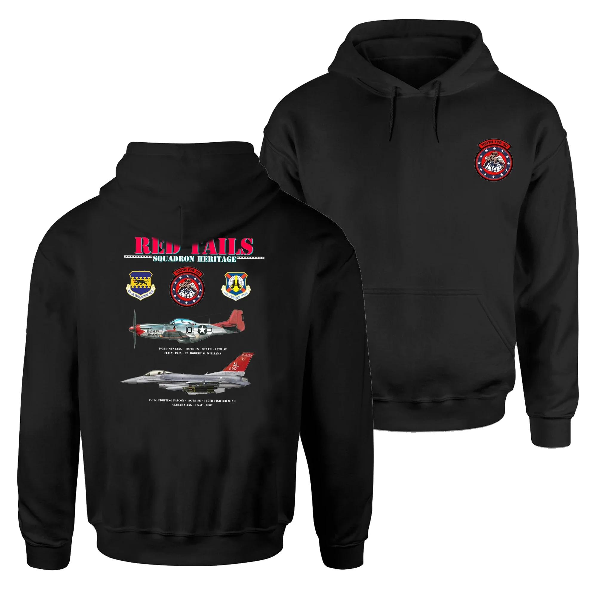 

Red Tails 100th Fighter Squadron P-51 and F-16 Fighter Pullover Hoodie 100% Cotton Casual Mens Sweatshirts Aviation Streetwear