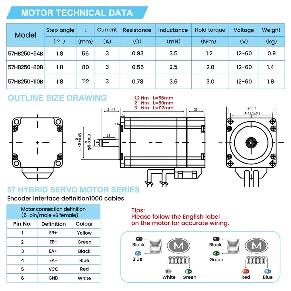 Nema23 57mm Stepper Motor Drive Kit Closed Loop 1.2Nm/2Nm/3Nm 3A 2 Phase 8mm Shaft Easy Servo Motor 3M Cable for CNC Router