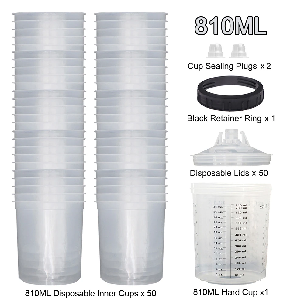 50 stks/set Spuitpistool Verf Mengbeker H/O Quick Cup Spuitpistool Tank 160 ML/300 ML/600 ML Wegwerp Verf Cup