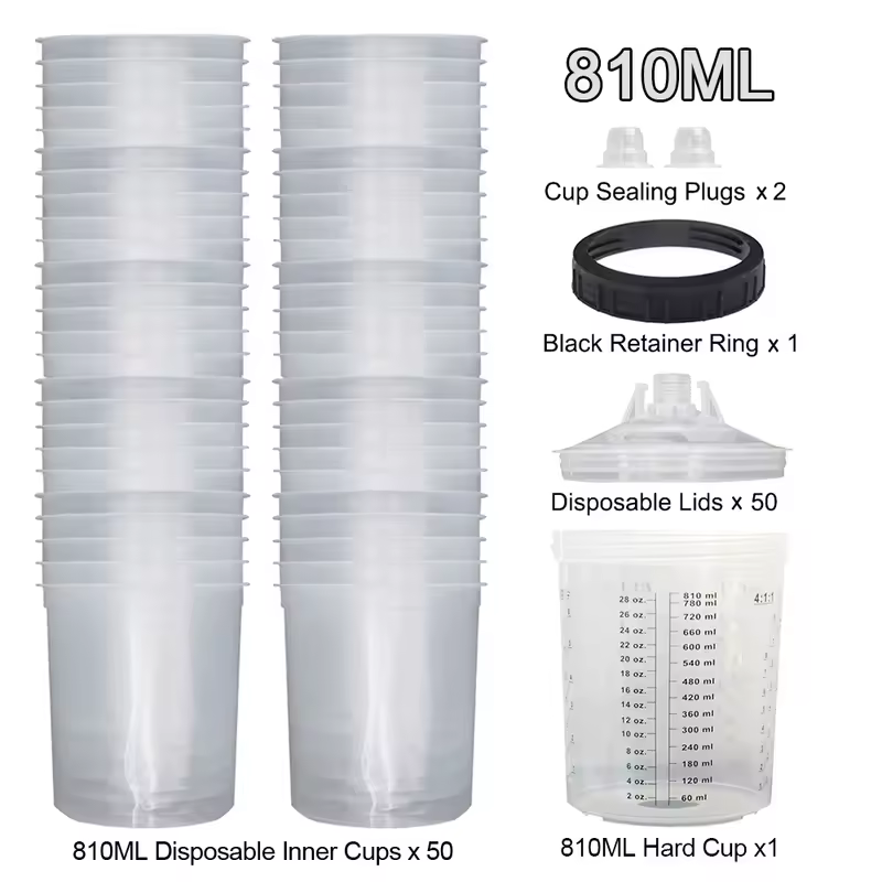 50Pcs/Set Spray Gun Paint Mixing Cup H/O Quick Cup Spray Gun Tank 160ML/300ML/600ML Disposable Paint Cup - Image 10