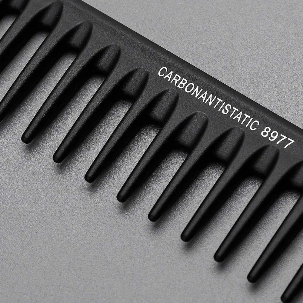 Schwarzer Flachkamm zum Haareschneiden, breite Zähne, Herren-Haarbürste, professioneller Salon- und Friseur-Haarschneidekamm, Carbon-Kämme – Detail 5