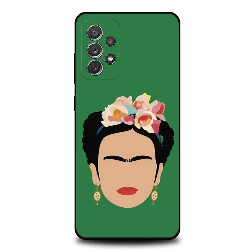 F-Frida-s K-Kahlo-g Art Funda de teléfono para Samsung S 25,24,23,22,30,21,10,9,Ultra,Plus,Lite,FE,4,5G Funda blanda negra