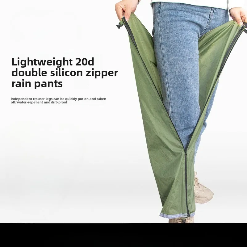 

Multi purpose split rain pants for outdoor camping in summer, lightweight and moisture-proof for hiking, adjustable pants legs