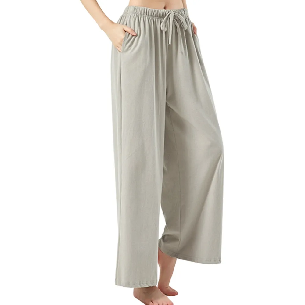 

Fashion Cotton Dance Pants Side Pocket Loose Fitness Pants Elastic Waist Casual Wide Leg Pants Dance