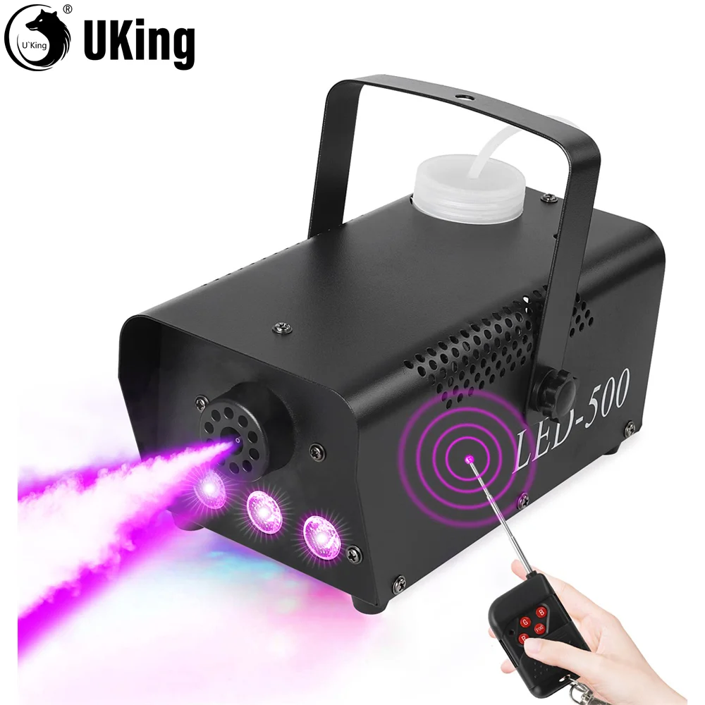 U'King Disco Colorful Smoke Machine 500W RGB Lamp Beads Stage Effect Remote Fogger Ejector For Disco Party Concert Nightclub