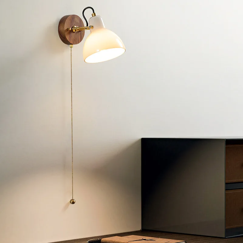 

Nordic LED Bathroom Mirror Light Fixture Pull Chain Switch Home Lighting Copper Glass Nodern Wall Lamp Sconce Lampara Pared