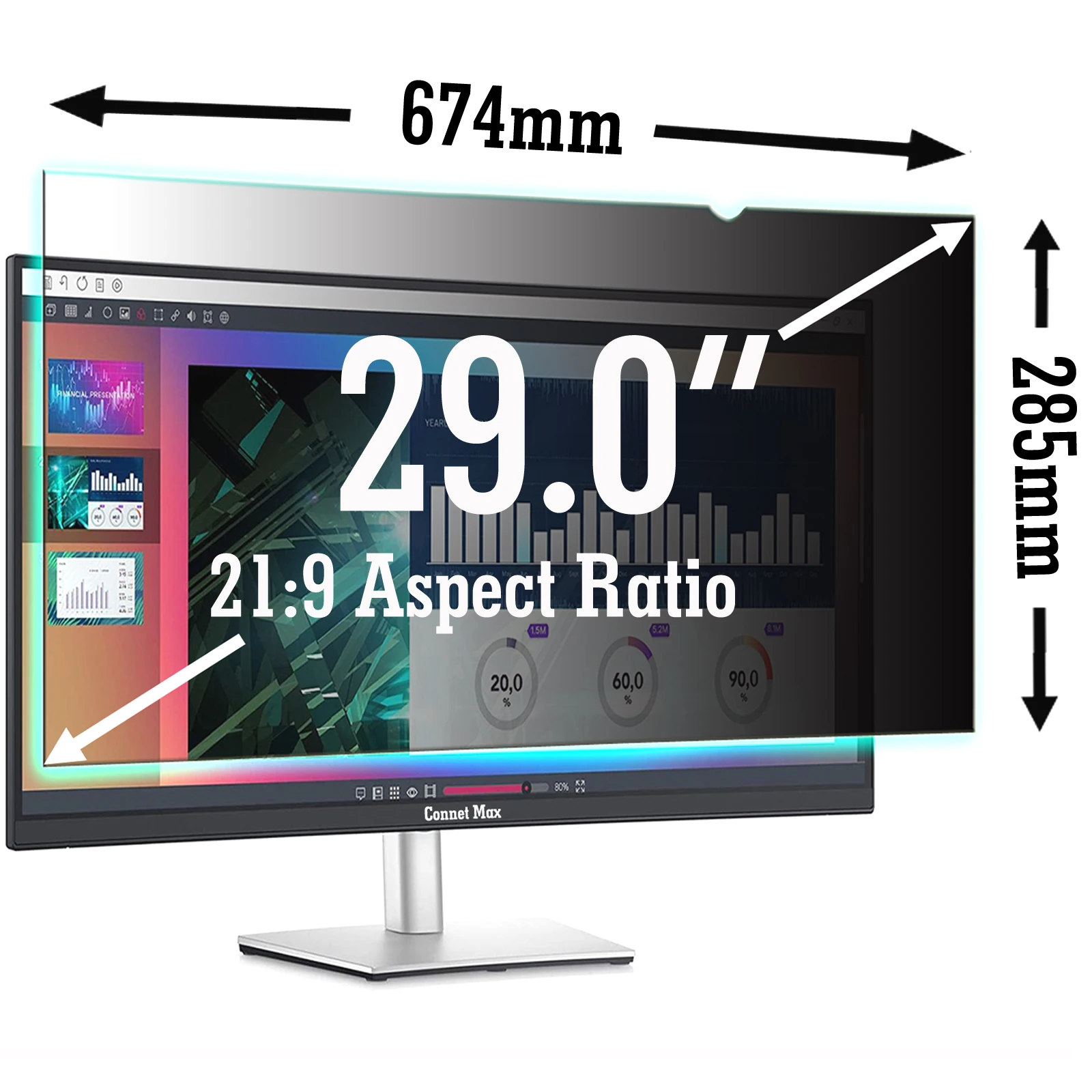 Imagem -02 - Widescreen 674 Mm*285 mm Privacidade Filtro Protetor de Tela Película Protetora para 29lcd Led 21:9 Aspect Ratio 29inch