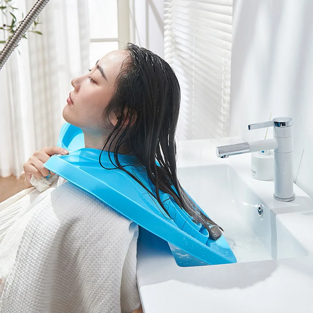 Foldable Hair Washing Basin Portable No Bending Backwash Tray No Lying Down Adjustable Neck Strap Hair Washing Tray Bedside