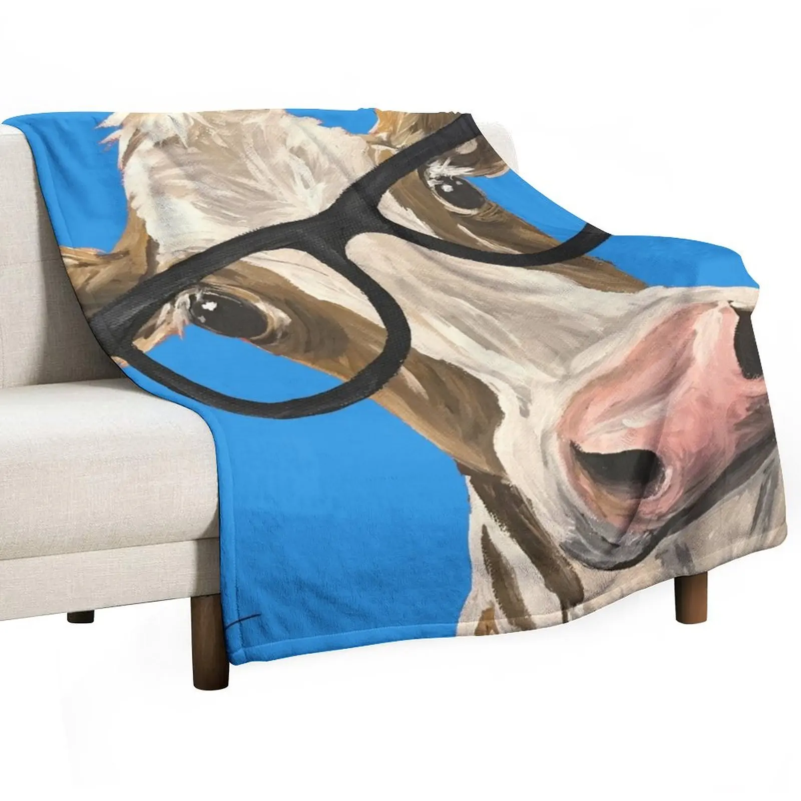 

Cute Cow art, Cow with Glasses Art Throw Blanket Summer Beddings Travel Blankets