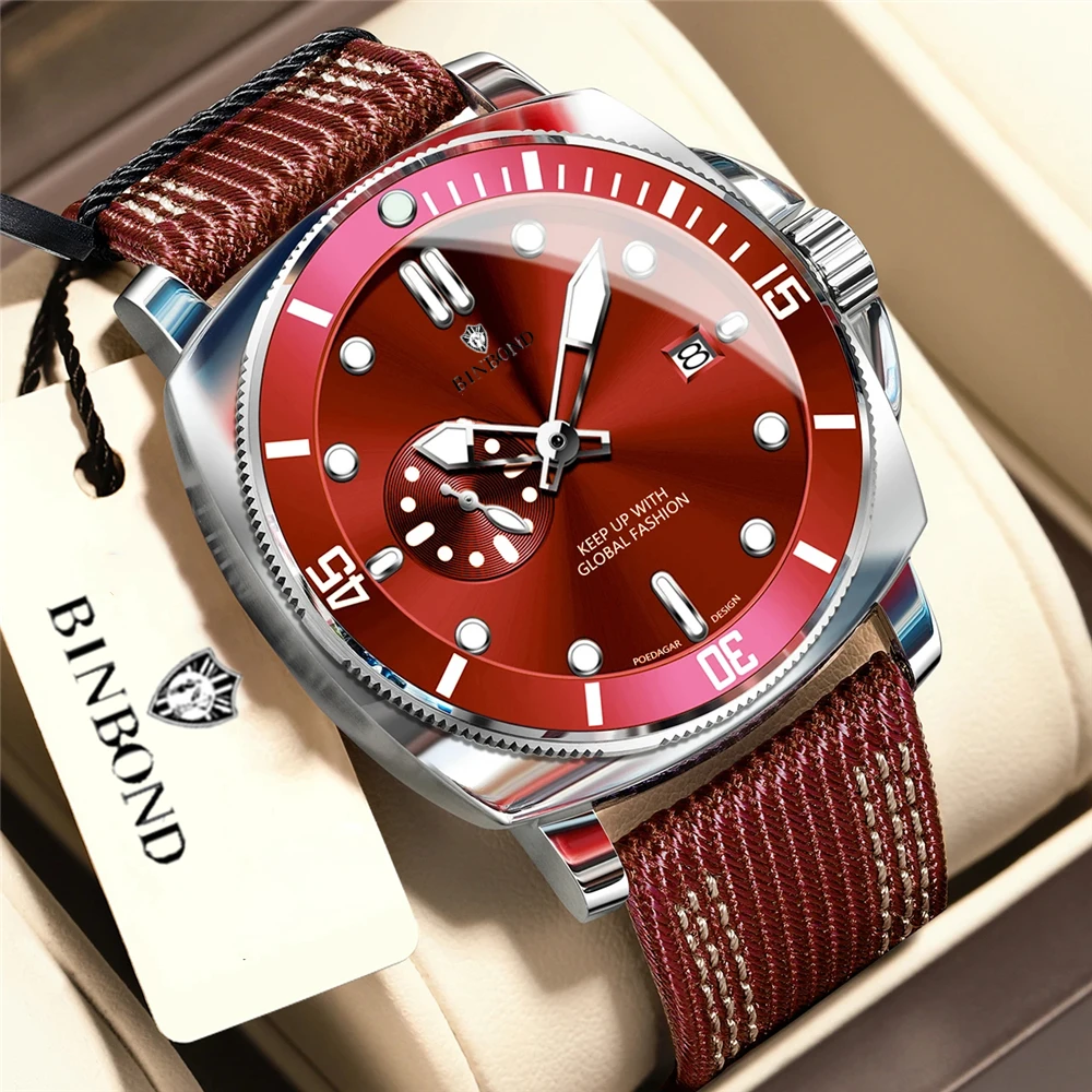 

44mm New Chornograph Sports Red Nylon Mens Automatic Watches For Man Watch Luxury Brand Fashion Quartz Wristwatches Men Clock