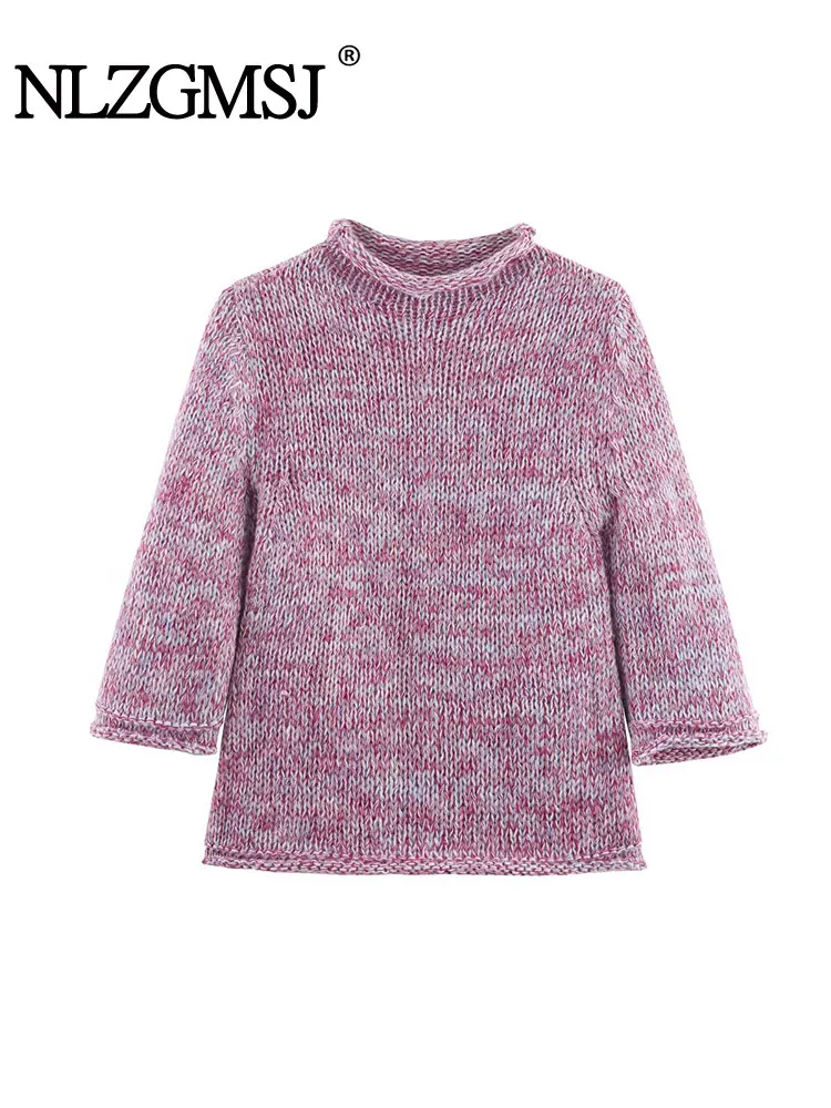 NLZGMSJ mujeres 2025 Otoño Invierno Vintage manga corta mujeres Color bloqueado suéteres de punto cálido mujer moda dulce jerseys ﻿