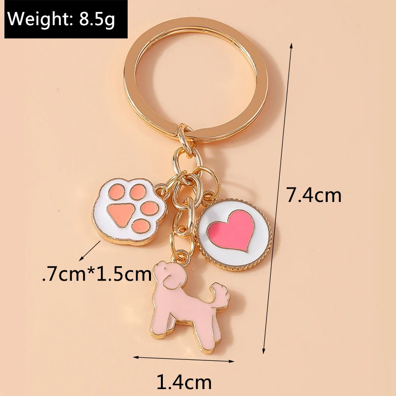 Cartoon Tier Hund Schlüssel bund Emaille Liebe Herz Charms Schlüssel ringe für Auto Schlüssel Souvenir Geschenke für Frauen Männer Handtasche Schlüssel anhänger – Detail 1