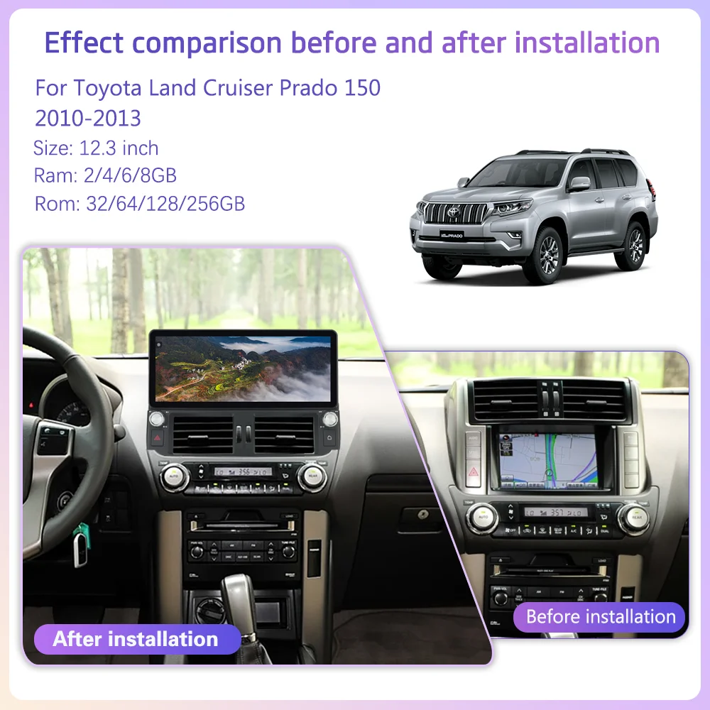 12.3inch Car Multimedia Video Player For Toyota Land Cruiser Prado 150 2009-2013 GPS Navigation Android12 Radio 8+256G Carplay