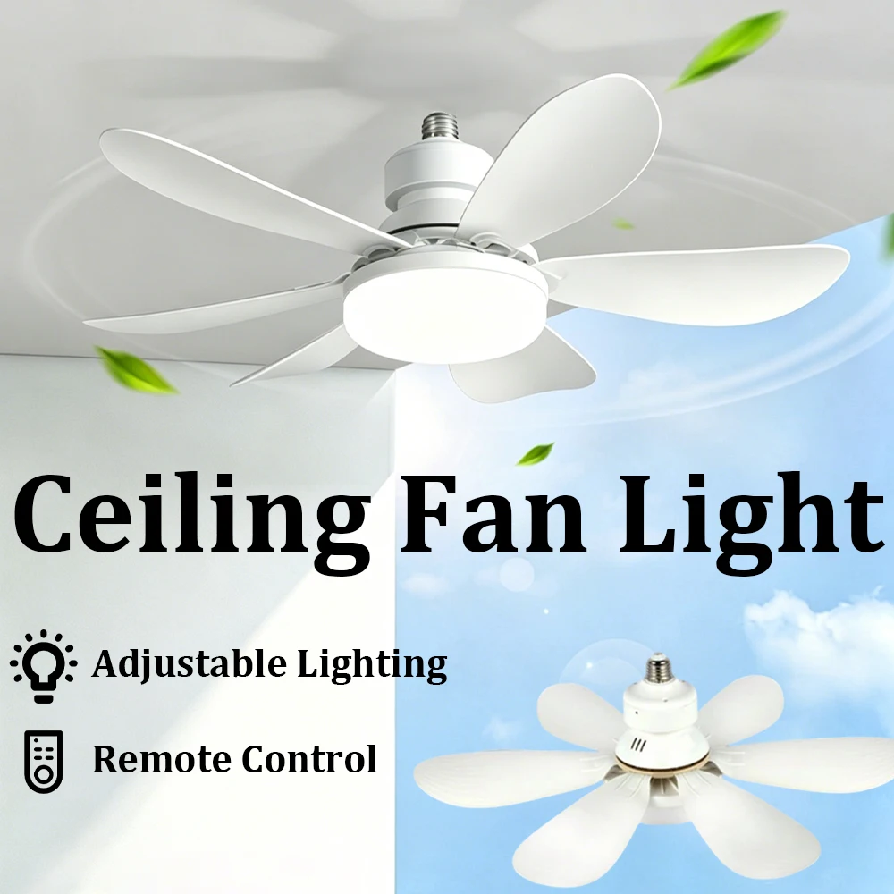Socket Fan Light with Remote,20'' Modern Small Ceiling Fans with Lights,3 Colors 3000K-6500K, Easy Install Screw in E26 Base