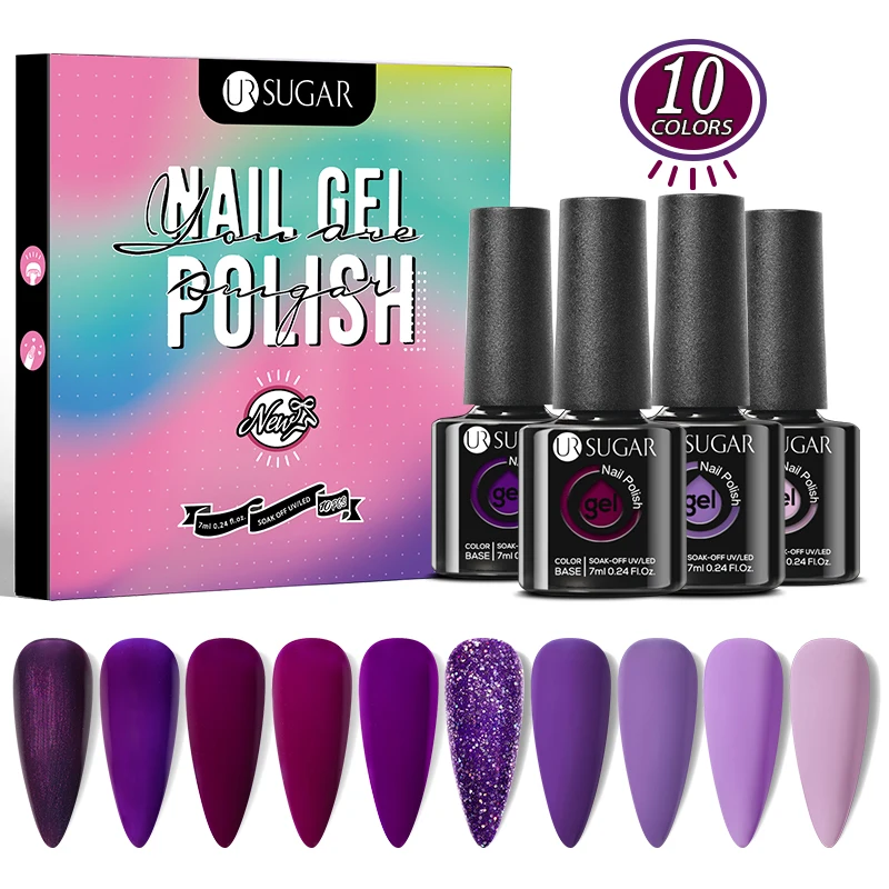 UR SUGAR Purple Nail Gel Polish Nail Supplies Set/Kit Limited Time Discount Clearance Sale Free Soak Off UV LED Nail Art Varnish