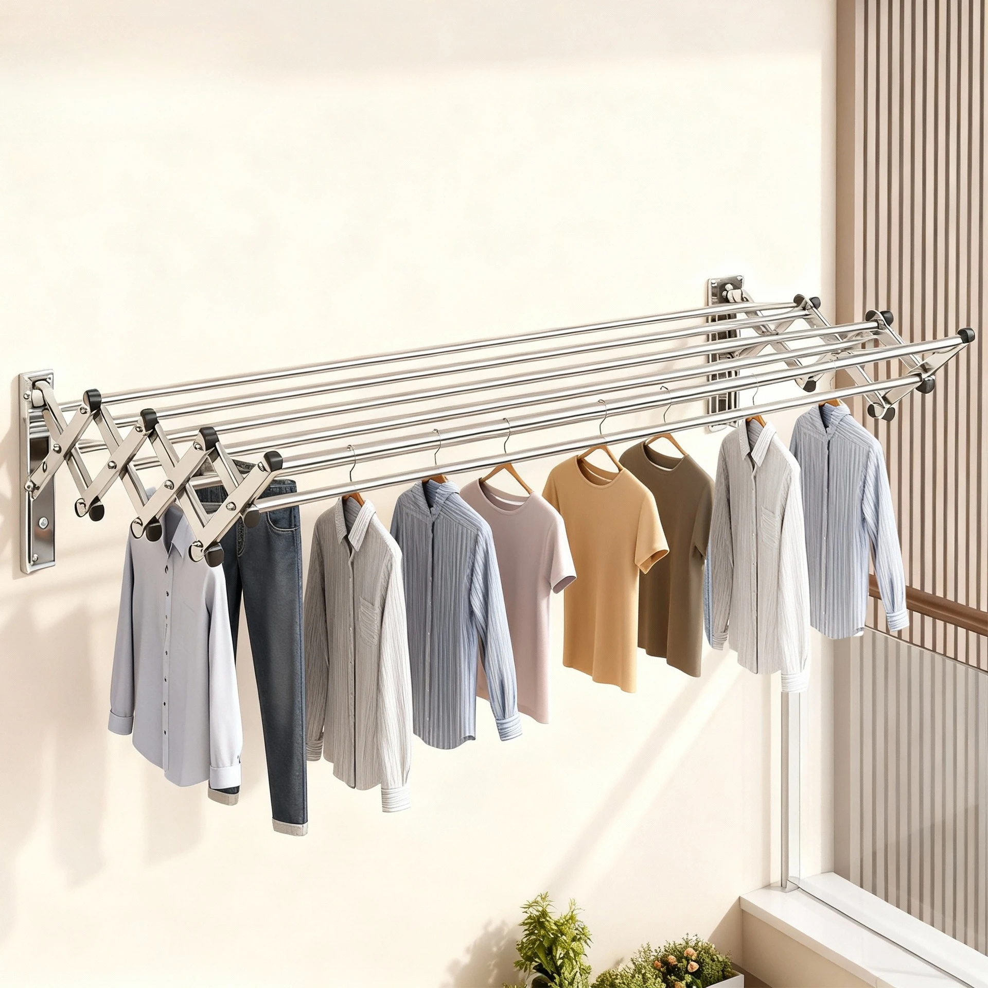 

Adjustable Stainless Steel Wall Mounted Clothes Drying Rack Extendable Towel Rail for Balcony Indoor Outdoor