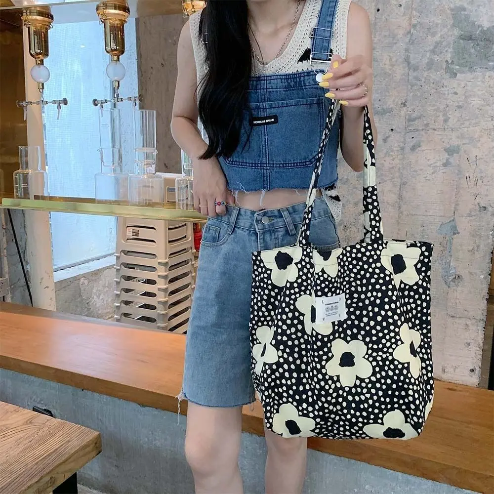 Women Canvas Bags Floral Shoulder Bag Large Capacity Printed Shopping Bag Female Fashion Casual Open Handbag