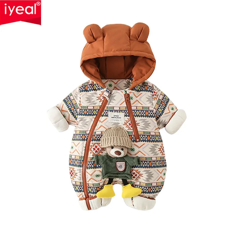 

IYEAL зимняя одежда для маленьких мальчиков и девочек, теплый и плотный комбинезон, детский комбинезон для первого дня рождения, уличное хлопковое пальто на молнии