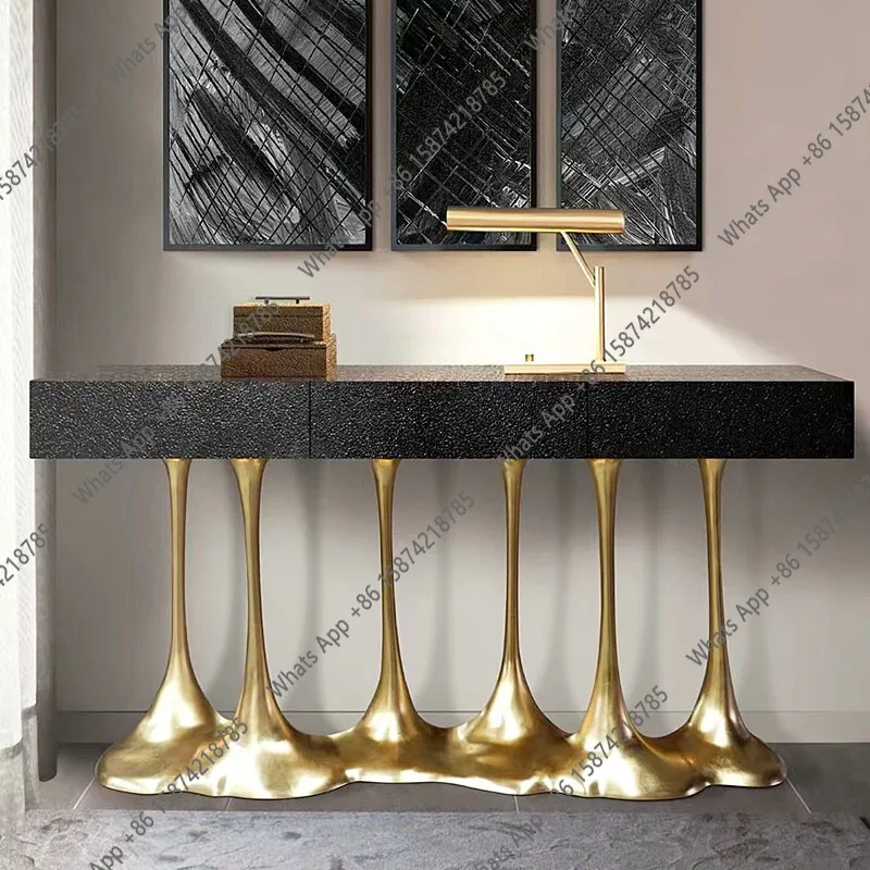 Modern simple pure copper entrance cabinet designer decorative strip case high-end villa large flat floor against the wall entra