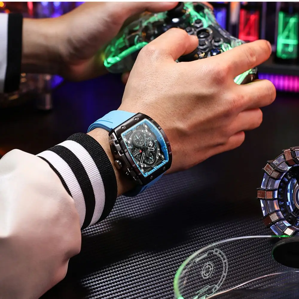 Imagem -03 - Curren Novas Pulseiras Retangulares de Silicone Relógios de Pulso de Quartzo Relógios Masculinos com Data Automática Relógio Cronógrafo Casual Masculino