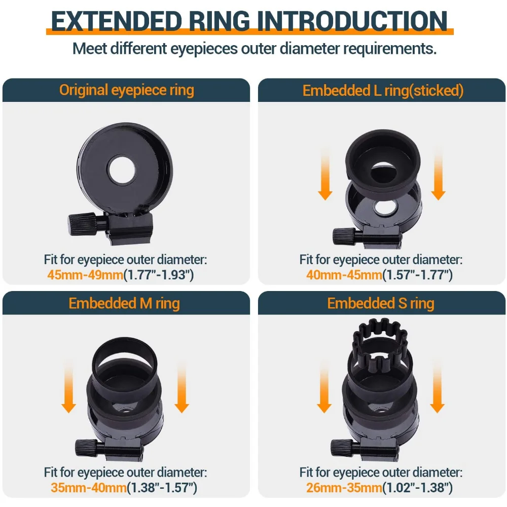 Telescope Phone Adapter Mount for Compatible Binoculars, Monocular, Microscope, Spotting Scope, Telescope