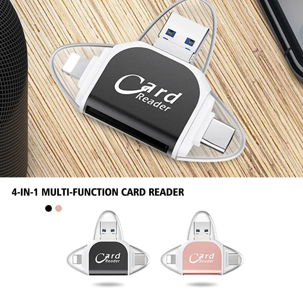 Multi-Port 4 in1 Universal SD TF Card Reader,4-in-1 with Pro Type IPhone, Compatible Adapter C USB Camera C Devices D6D0